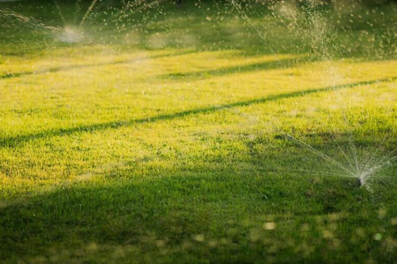 Sprinklers going off in a yard