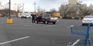 Kung Fu Grandpa in the parking lot.