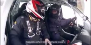 Finnish F1 driver lets female journalist drive his rally car on ice