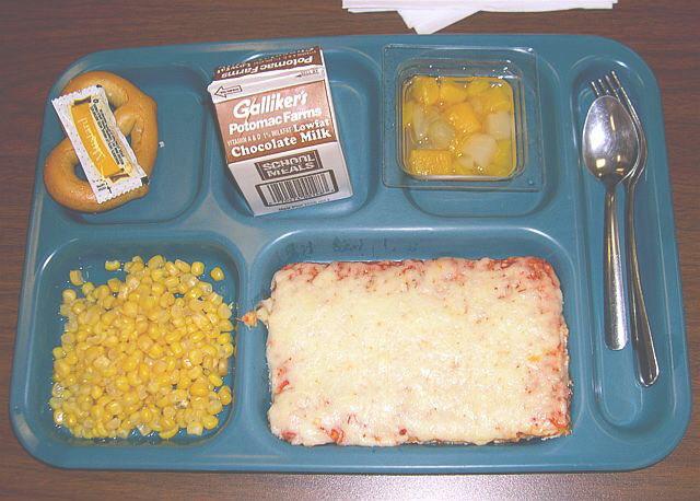 School cafeteria pizza day, circa 1985.