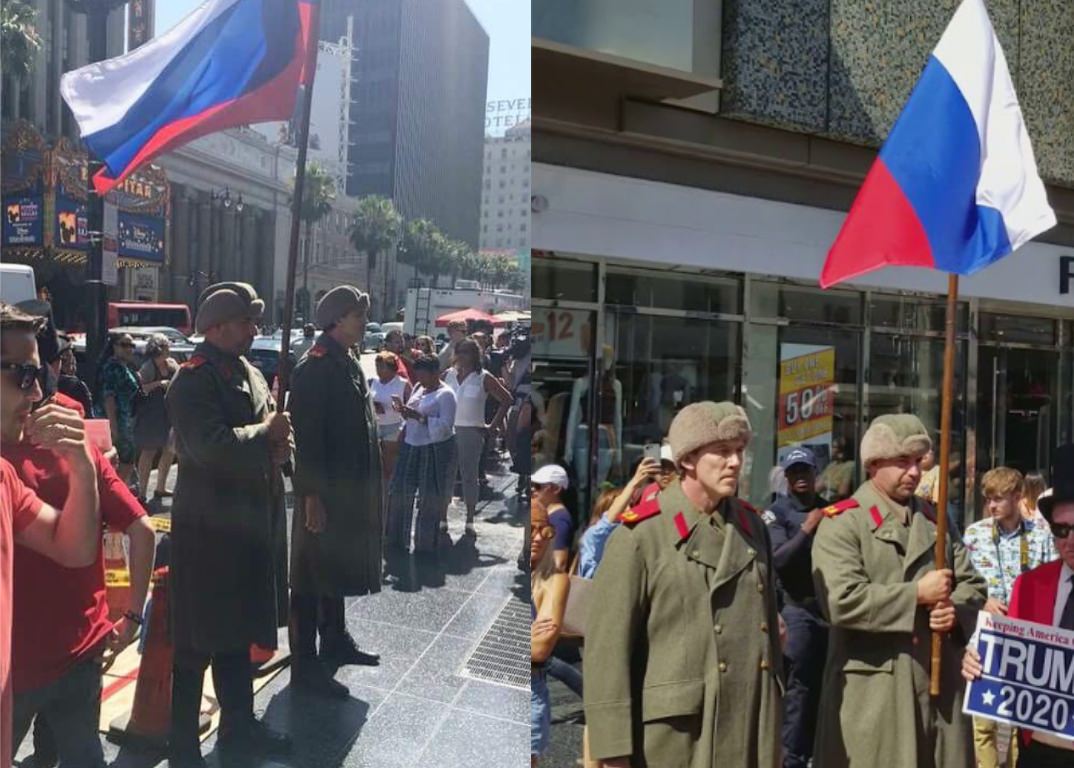 Russian guards protect Donald's star on the walk of fame.