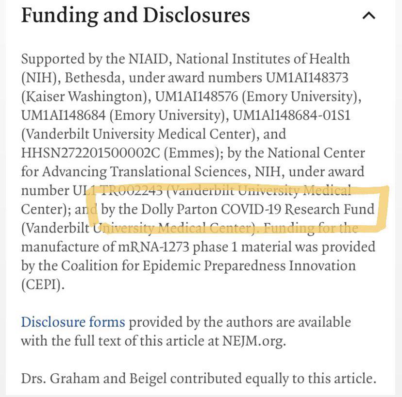 Dolly Parton helped fund the Moderna COVID-19 Vaccine, FYI.