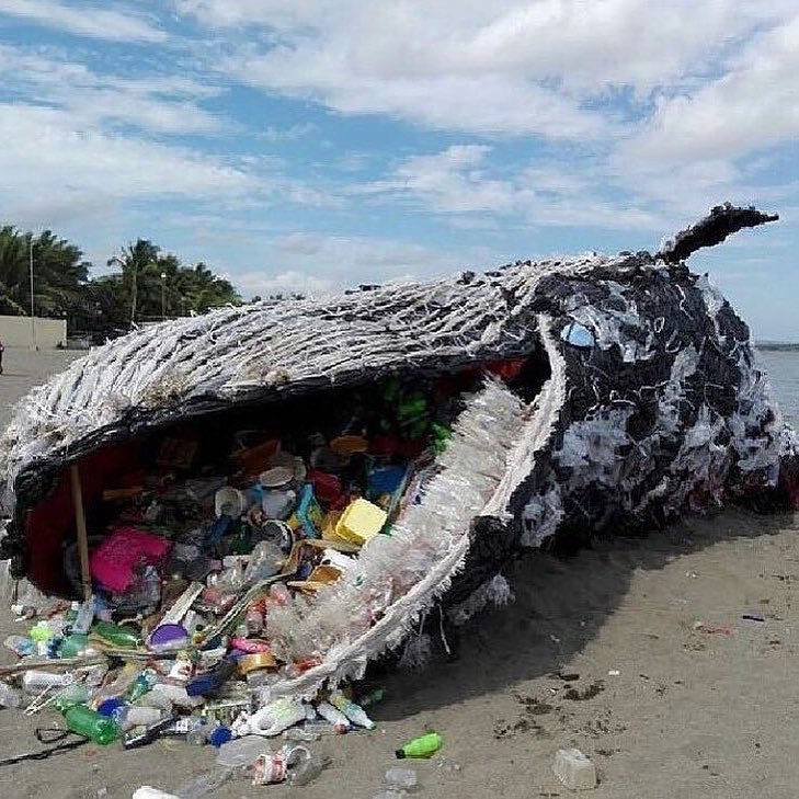A replica of a Blue Whale carcass created using plastic garbage (constructed by Greenpeace Philippines)