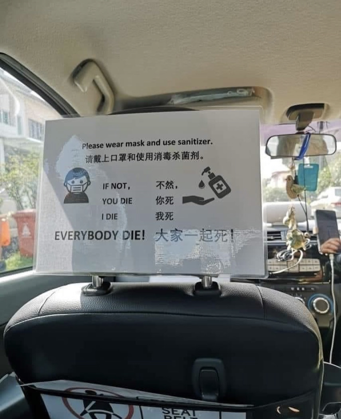 Taxi drivers are taking C-19 pretty seriously.