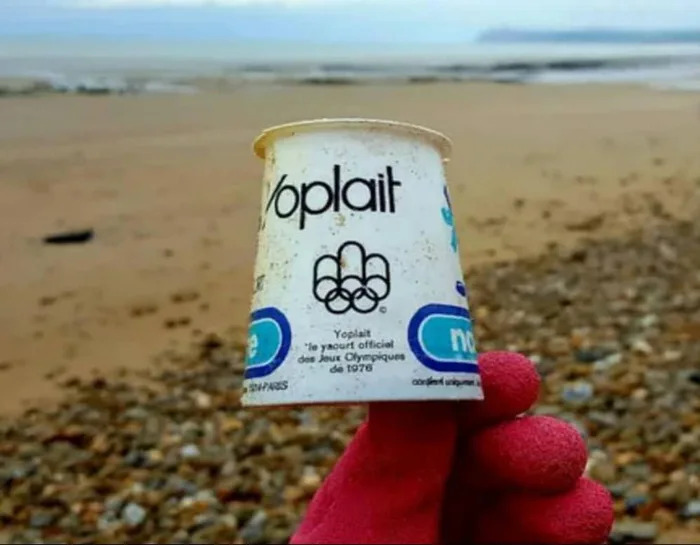 This plastic cup was thrown into the sea circa 1976.