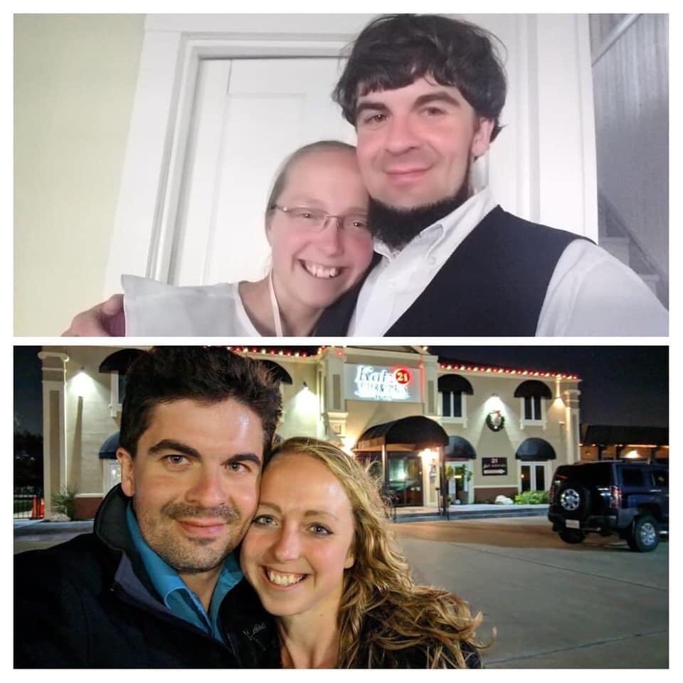 Just before, and one year after leaving the Amish lif.