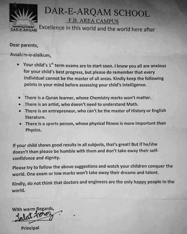 This school letter to parents right before the exam is awesome