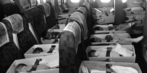 Orphaned babies being transported to the US after their parents died in the Vietnam War in 1975