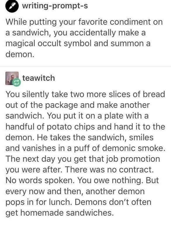 Demons don't often get homemade sandwiches...