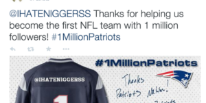 The Patriots set up an automatic tweet to go out at 1 million followers. #neverforget