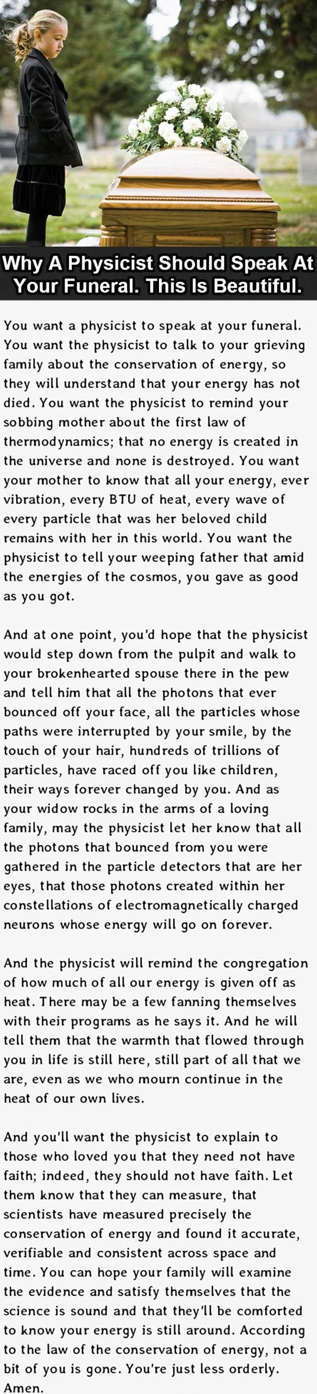 Why a physicist should speak at your funeral.