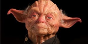 Realistic Yoda sculpture.