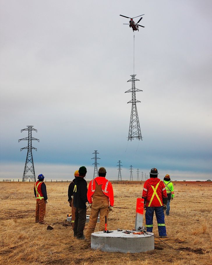 Installing a power line tower