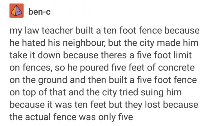 A law teacher, a neighbor and a fence