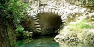 Mayan entrance in the caves of Xcaret, Riviera Maya, Mexico