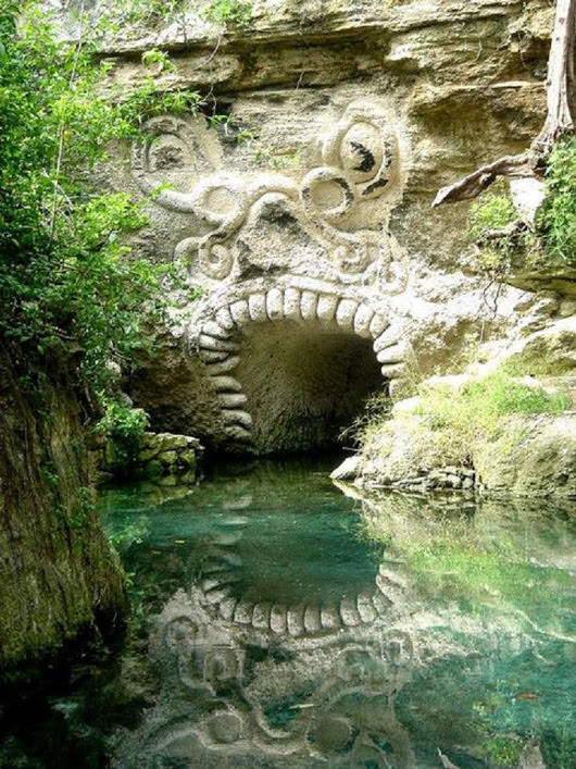 Mayan entrance in the caves of Xcaret, Riviera Maya, Mexico