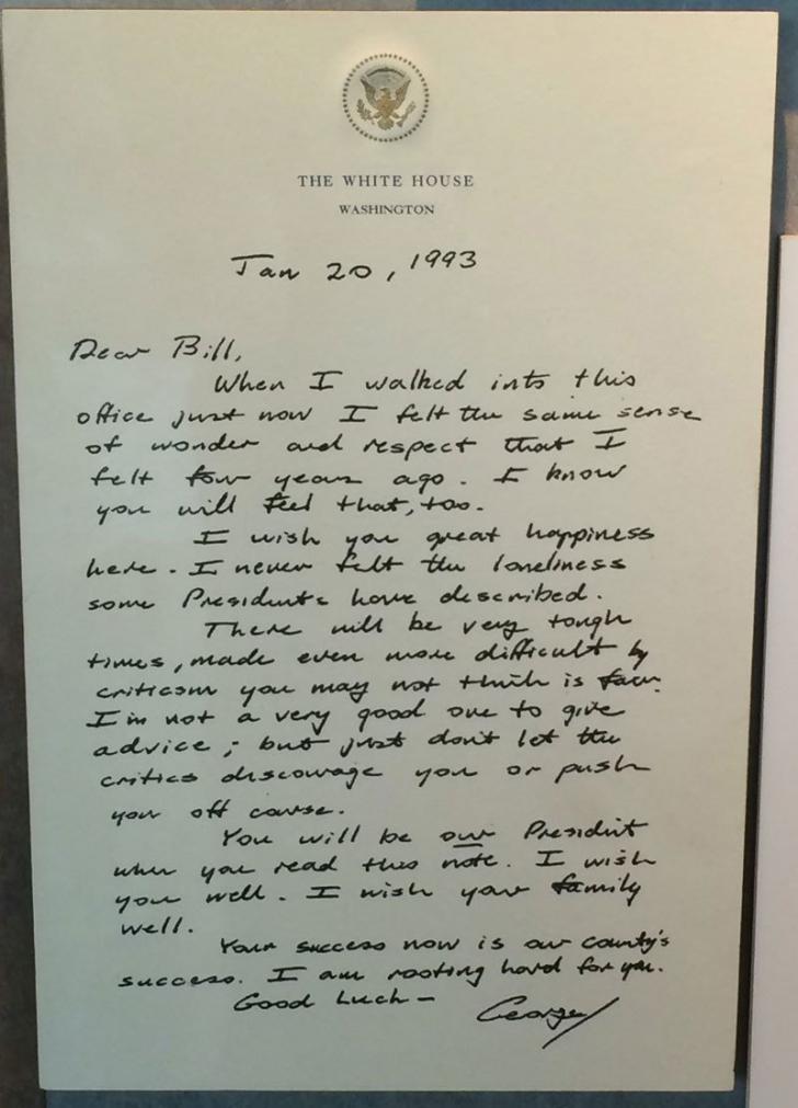 Picture of Letter from George H.W. Bush to Bill Clinton 1993, a time when people had some grace and respect for one another