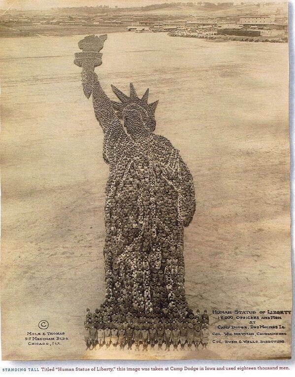 Human Statue of Liberty made with 18,000 men in 1918.