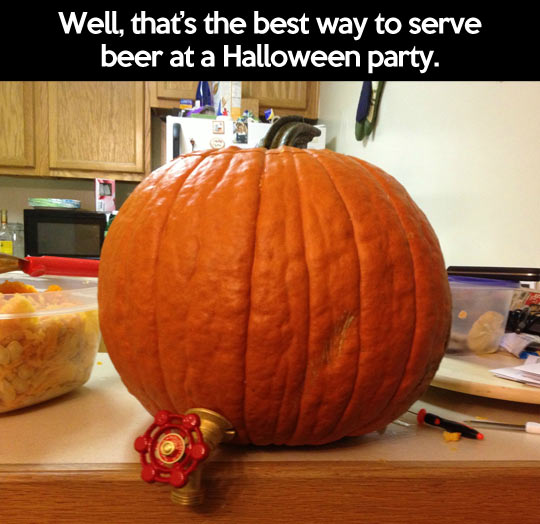 Serving beer at a Halloween party.