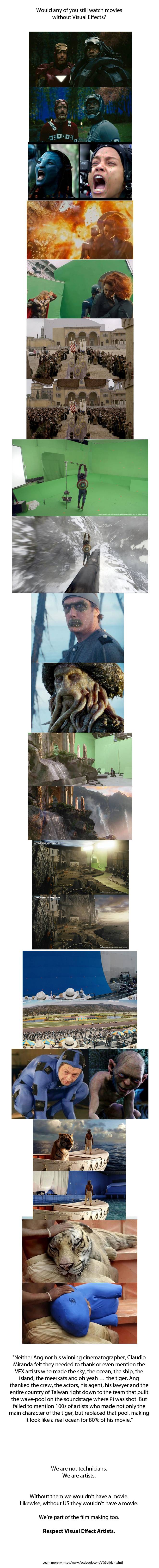 Before and after special effects.