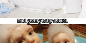 Giving baby a bath.