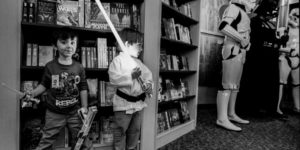 Fighting stormtroopers in a bookstore