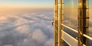 Cleaning windows onthe 124th floor of the Burj Khalifa