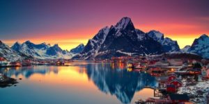 Beautiful lake in Lofoten, Norway