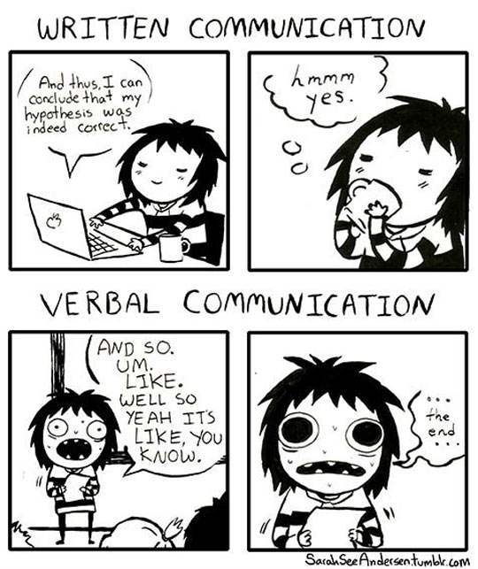 Written communication vs. Verbal communication.