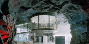 Former Cold War Bomb Shelter, has greenhouses, waterfalls, German submarine engines, simulated daylight and can withstand a hit from a hydrogen bomb, converted into Internet Data Center in Stockholm, Sweden
