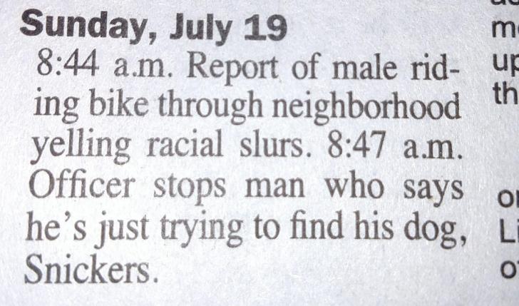 Wisconsin newspaper police blotter