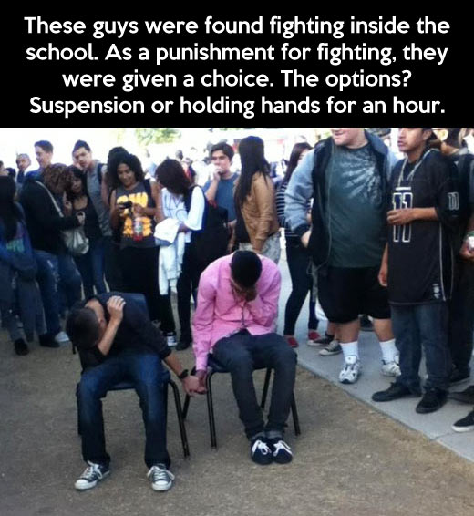 Creative punishment for fighting at school.