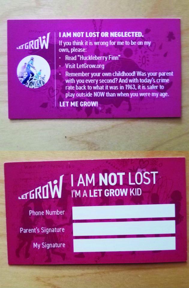A business card for kids who are allowed to go places by themselves
