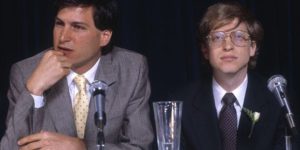 A young Bill Gates with Steve Jobs, 1985