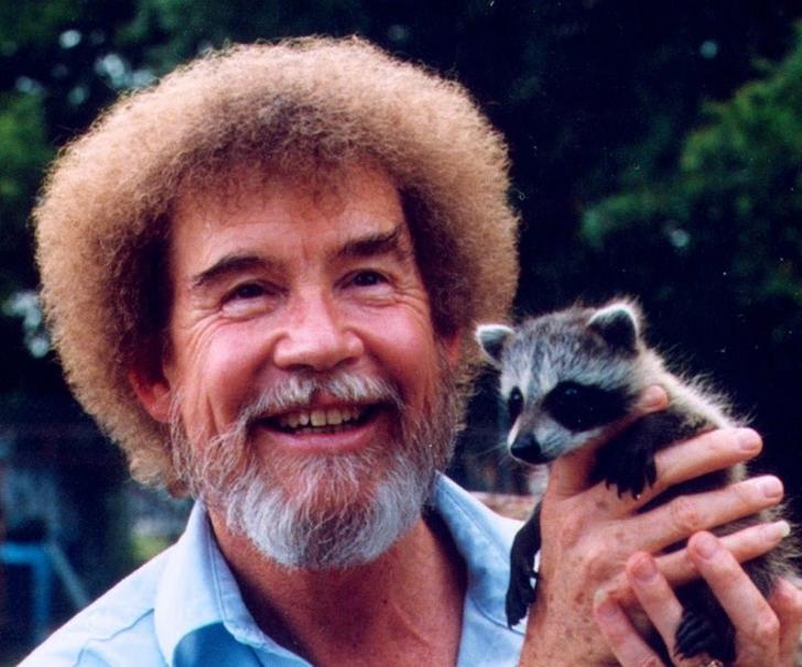 Bob Ross holding a baby trash panda