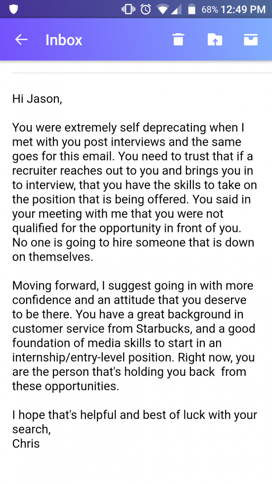 I had an interview with one of the largest companies within my major field. I didn't get the job. Two weeks later, I asked why'¦? This is what he said.