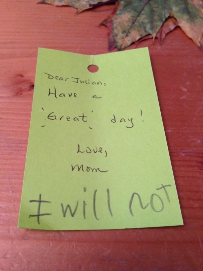 Kid's response to a mom's sweet note.