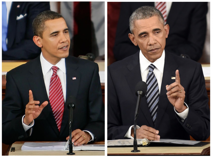 Obama at his first State of the Union Address and his last one