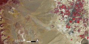 Growth of Las Vegas between 1974 and 2010.