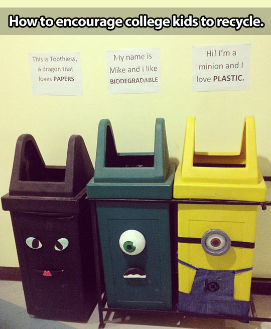Encouraging kids to recycle.
