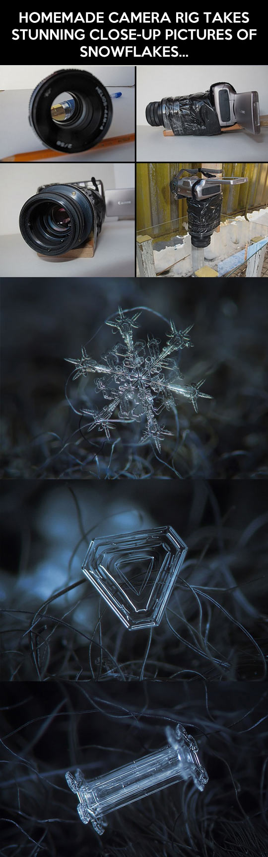 DIY close-up snowflake shots.