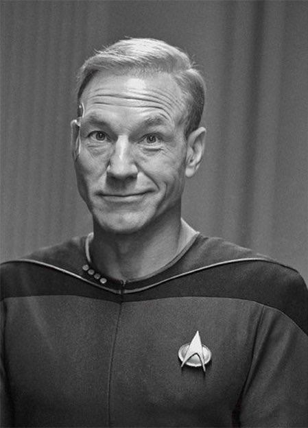 They tried to make Patrick Stewart wear a wig for Captain Picard. Here's the test photo.