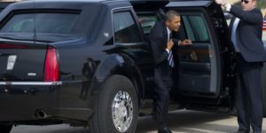 This angle of the ‘Cadillac 1’ (Presidential vehicle) shows just how big it is.