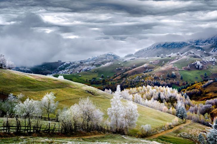 Frost over a Romanian village.