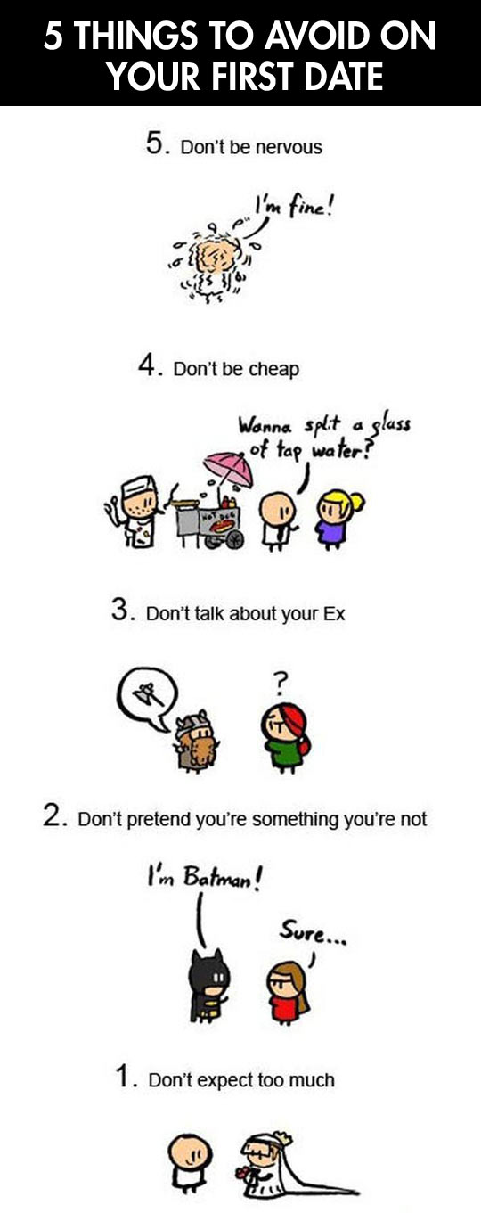 Five things to avoid on your first date.