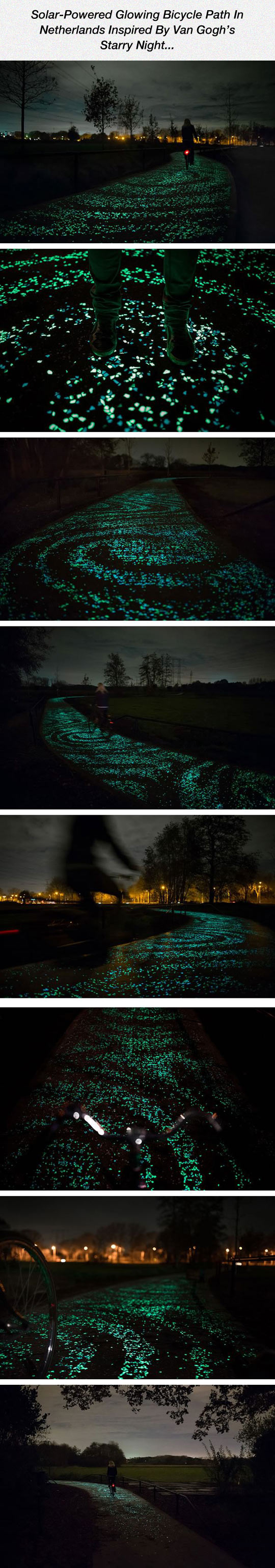 Solar powered glowing bike path.
