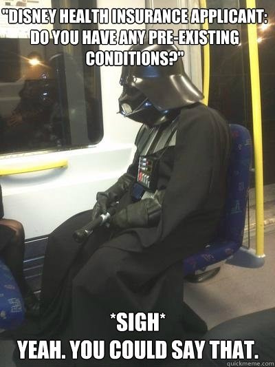 Sad Vader went over his new employee packet.