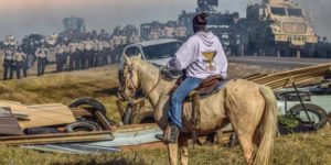 Police facing a pipeline protester in North Dakota