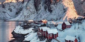 Sunset in Lofoten, Norway.