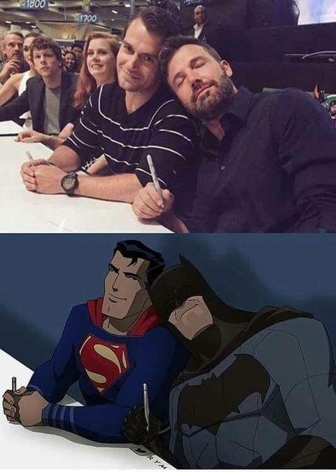 Superman and batman cuddles